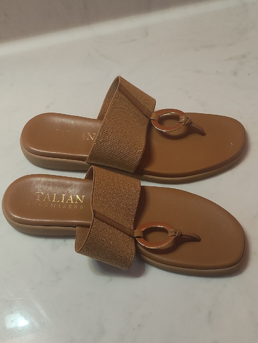 Italian Tan Slip-On Toe-Ring Slide Sandals